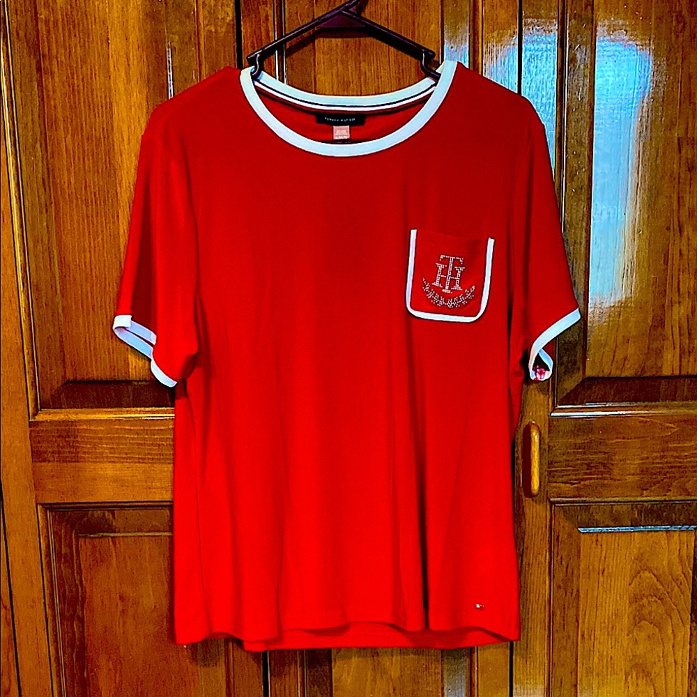 Tommy Hilfiger- sharp red Ns white t-shirt, brand new with tags & free gift